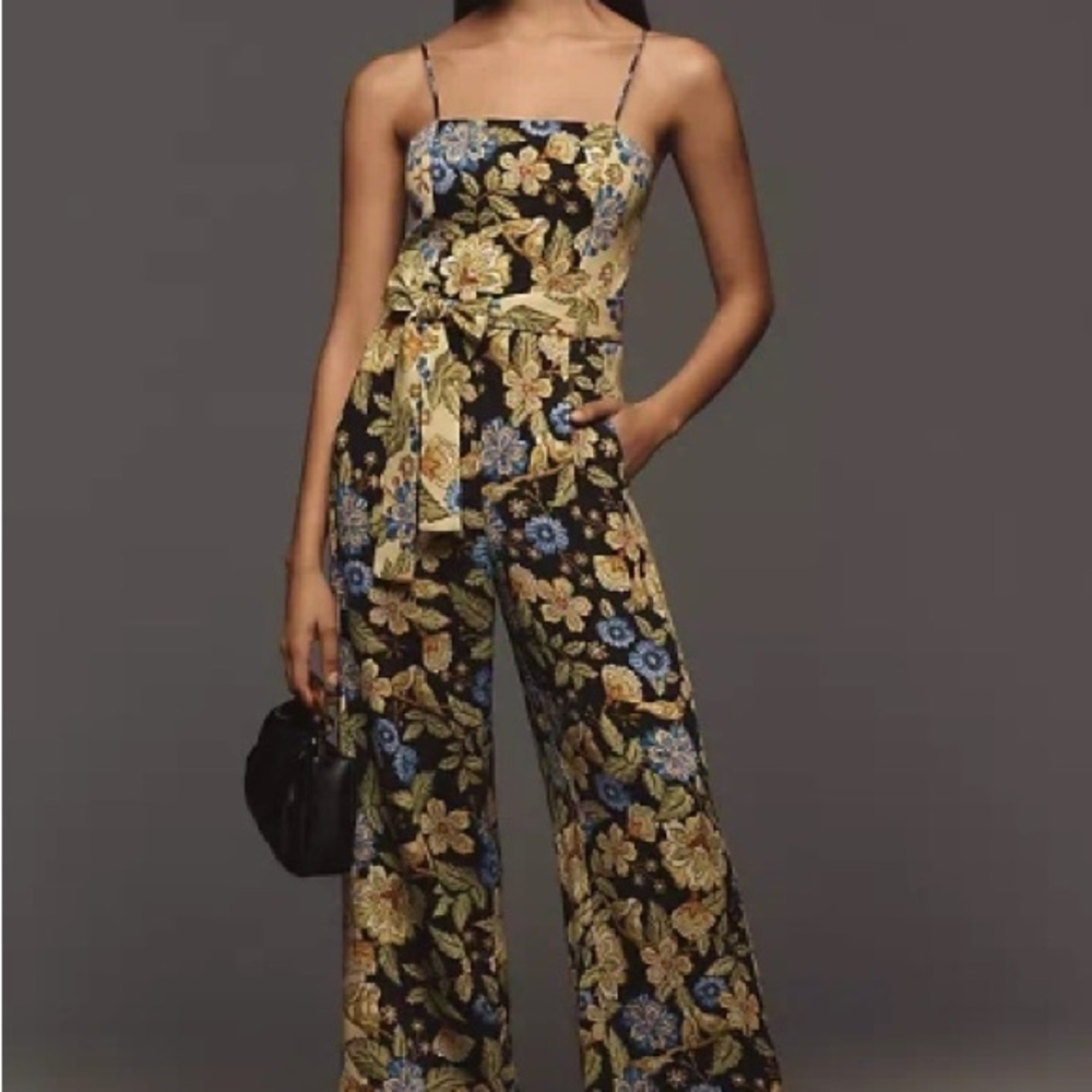FARM Rio Black and Blue Floral Jumpsuit